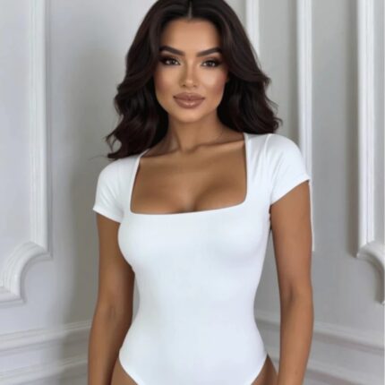 Body Suplex Feminino Decote Quadrado Manga Curta