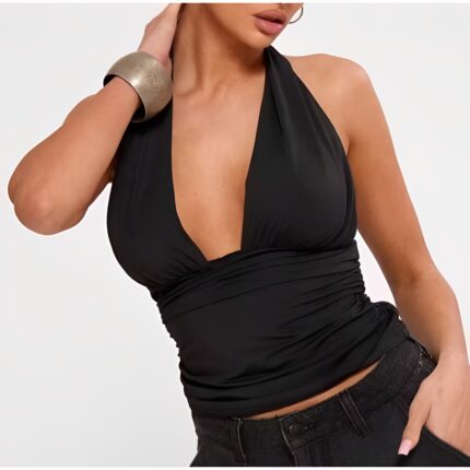 Blusa Cropped Com Amarraçao Decote Suplex