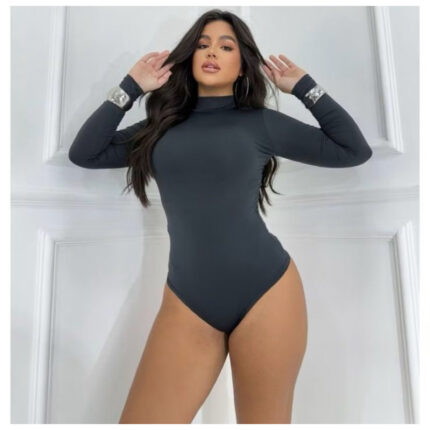 Body Feminino Manga Longa em Suplex com Gola Alta - Preto, G